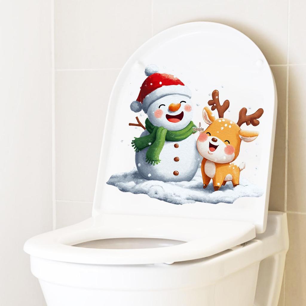 Festive Cartoon Snowman & Deer Toilet or Wall Stickers, Christmas Decoration, Self-Adhesive
