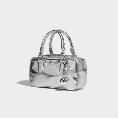 Silver High-End Handheld Small Square Bag for Women 2024 New Fashion Versatile Boston Pillow Bag Single Shoulder Crossbody Bag