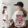 TUTUXIAOXIANG Girls' Chinese Trendy Print Short Sleeve T-Shirt