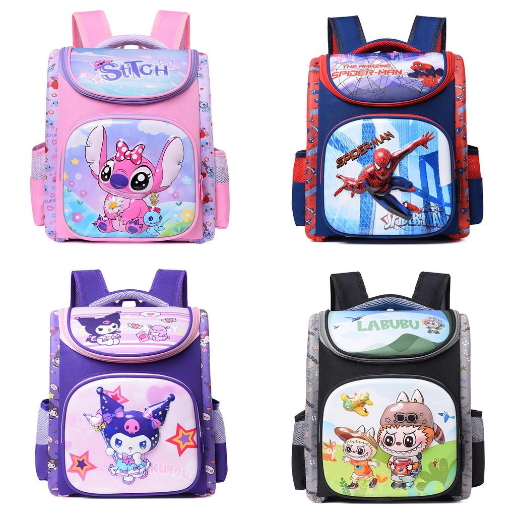 Spider Man Kuromi Stitch Angel Labubu Backpack With Durable Oxford Fabric For Preschool Kids