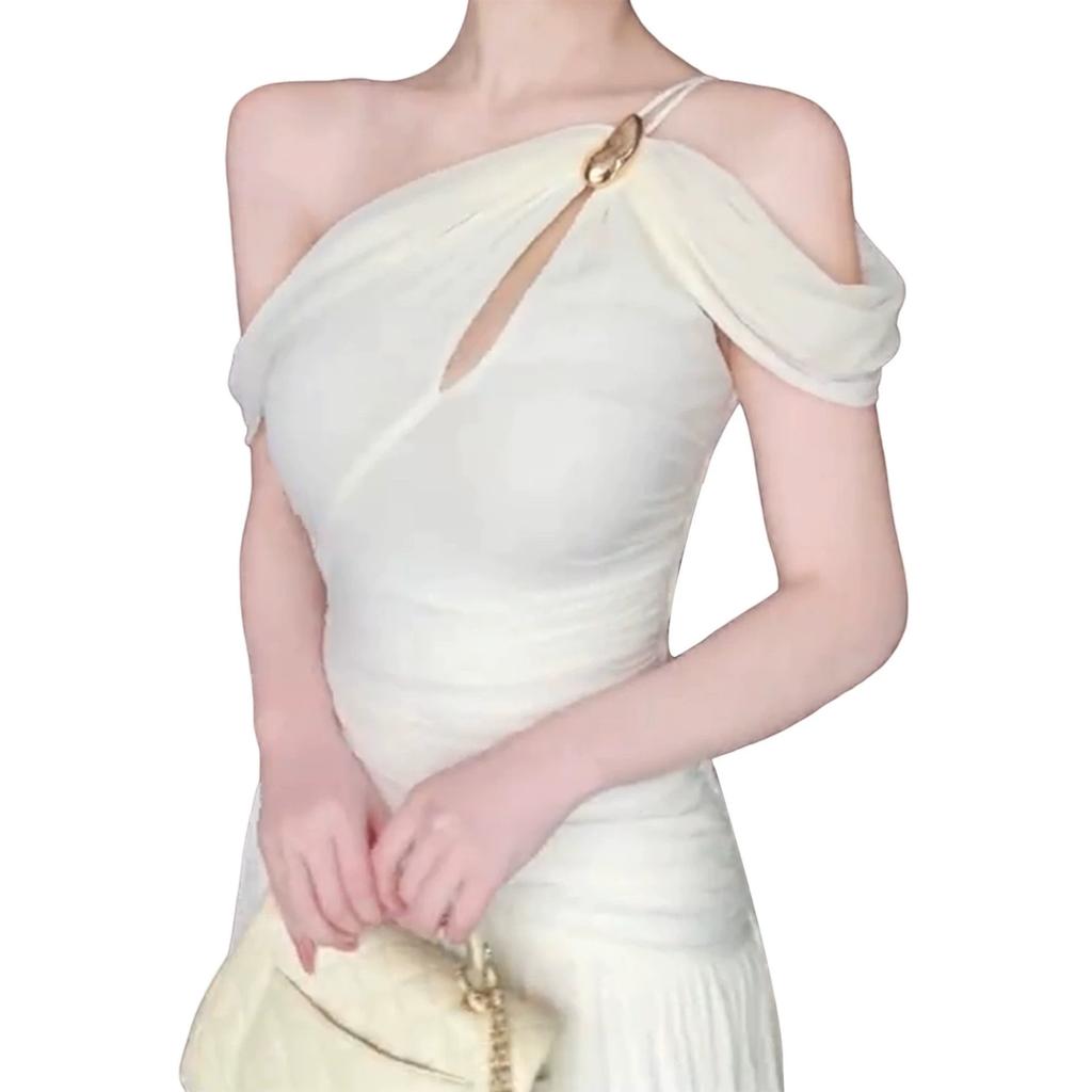 2026 New Early Summer Beautiful and Good-looking Design Niche Dress Children's White One-word Shoulder Temperament Dress