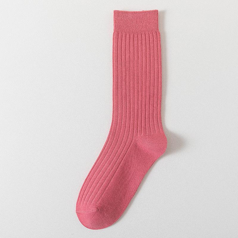 

Женские весенне-осенние однотонные хлопковые носки средней длины с махрой 1 pair розы красного