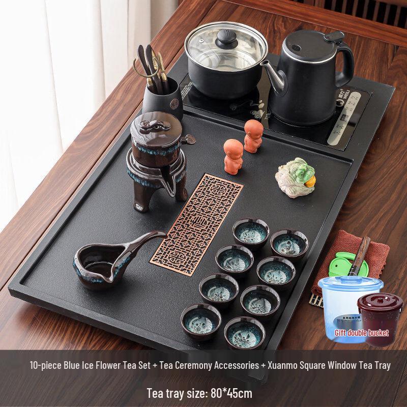 Chá Xún Blue Ice Flower 10-Piece Automatic Ceramic Tea Set