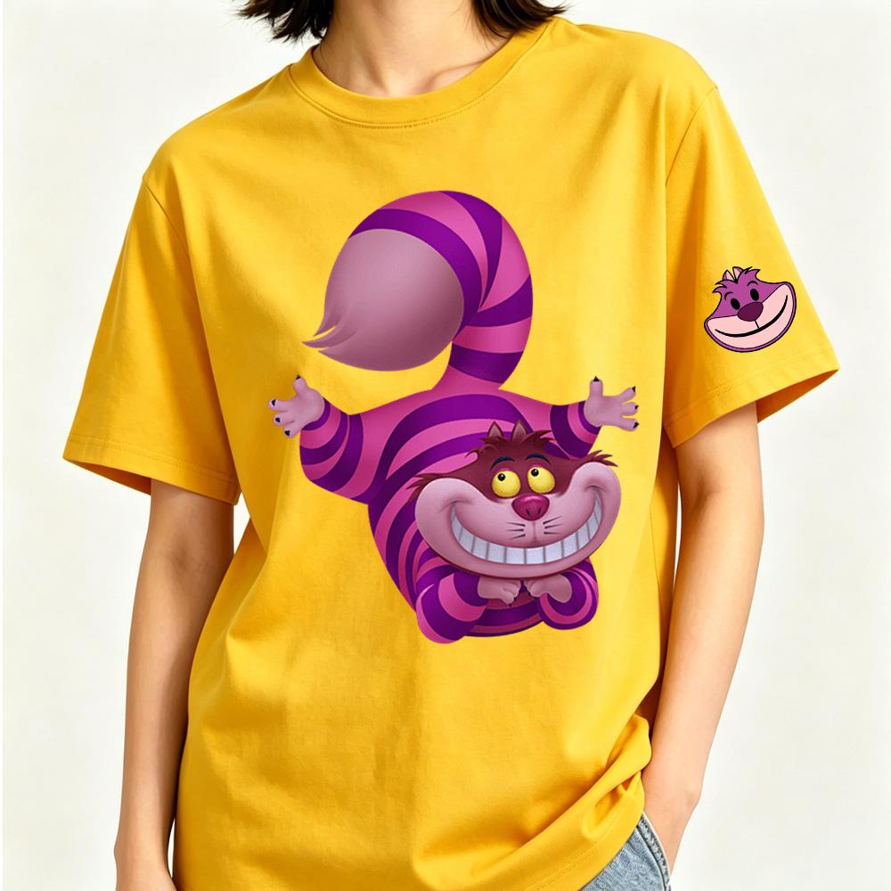 Alice's Adventures In Wonderland Cheshire Cat Anime Cartoon 2026 Newest Trend Harajuku Men and Women Fashion Casual Cotton T-shirt