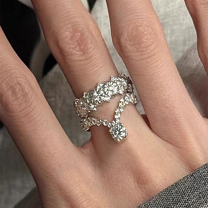 Glossy irregular texture double-layer crown sparkling diamond rings for women new in hip-hop style engagement ring jewelry gift