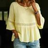 2026 Spring/Summer Fashion Women's Solid Color Round Neck Ruffle Sleeve Casual Top