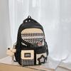 Plaid Backpack Junior High School Student Lightweight Schoolbag Color Block Large Capacity Backpack