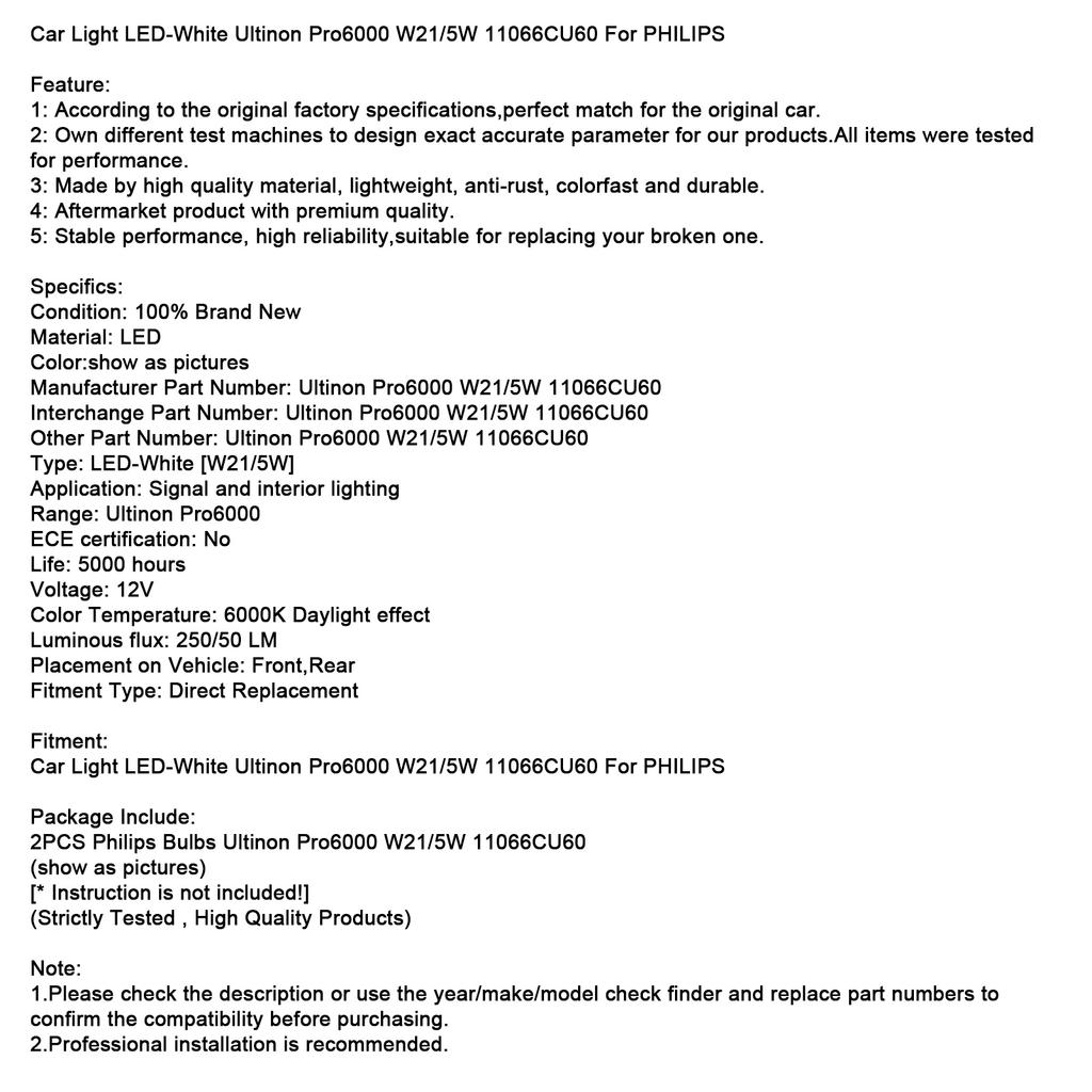 Car Light LED-White Ultinon Pro6000 W21/5W 11066CU60 For Philip