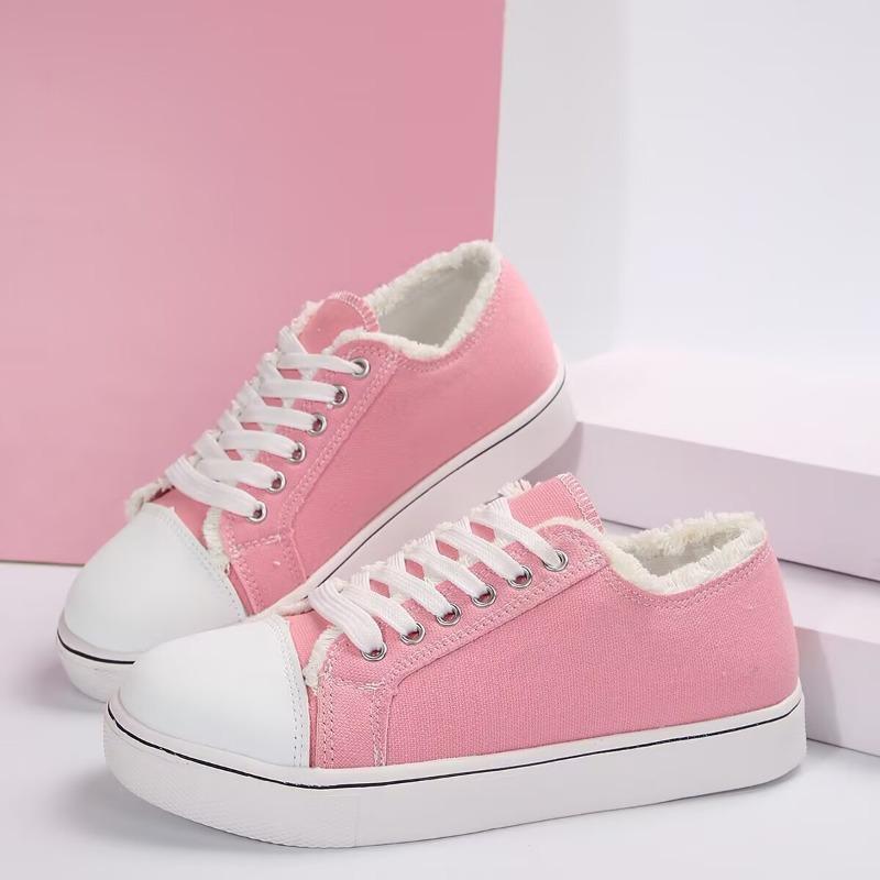 

Spring and summer large size flat platform canvas shoes women s lace-up casual shoes lightweight board shoes 36 рожевий