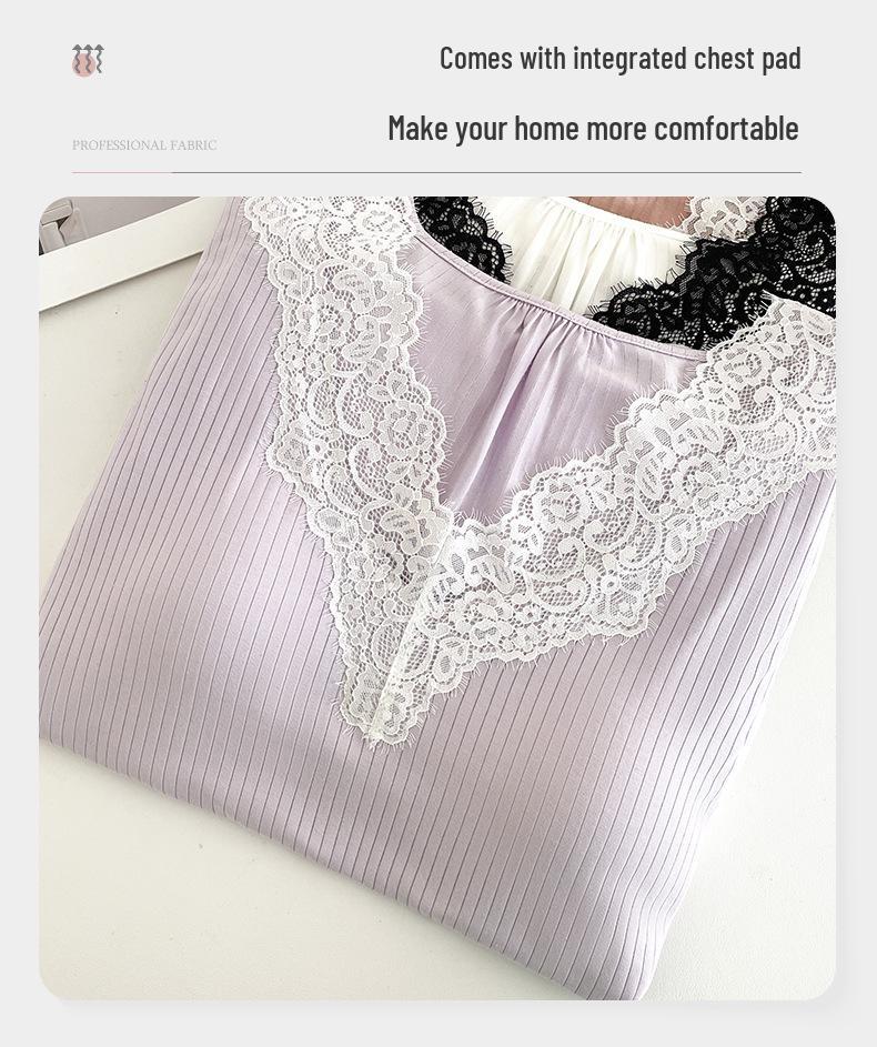 Lace Pajama Set with Built-in Bra, Women’s 3-Piece Home and Outdoor Loungewear for Spring and Autumn.