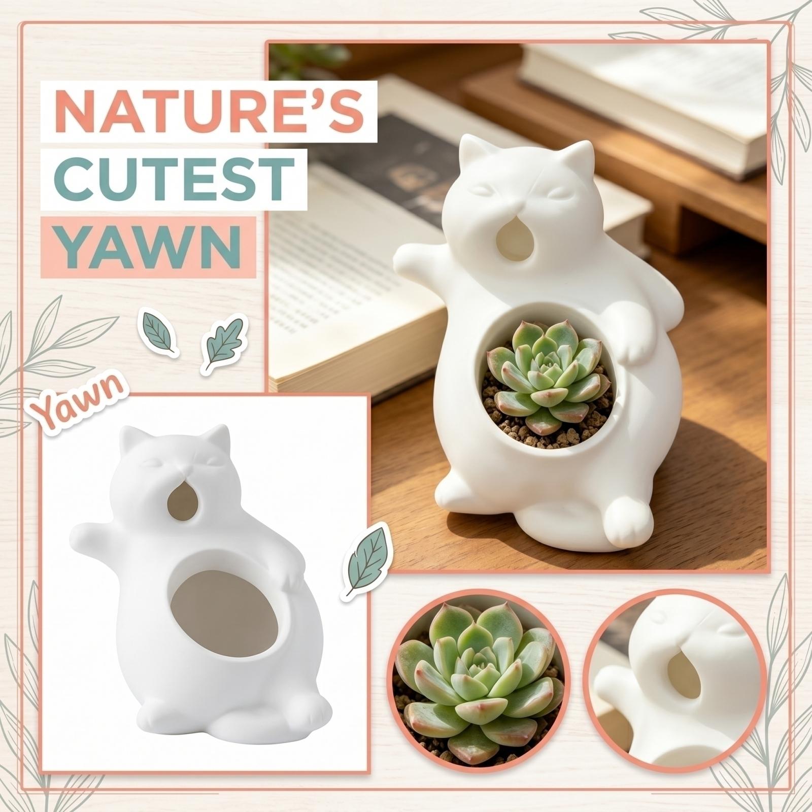 

Ceramic Cat Yawning Planter with Succulent Pot Holder Small Indoor Decorative Plant Container for Desk Shelf and Home Garden Use 10cm One Size белый