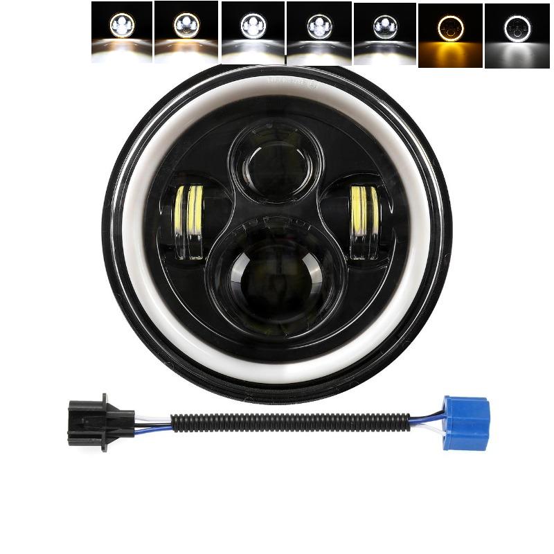 1Pc 7 Inch Round LED Projector Headlight High Low Beam Daytime Running Light with H4 Harness for Off-Road Truck