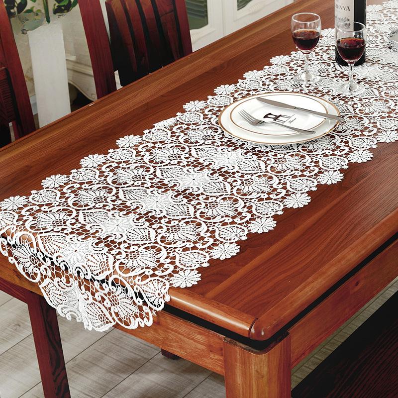 Vlajka na stůl Bílá Vyšívací Stolek Ubrus Krajka Televizní skříňka dutá Vlajka na stůl Bílá Vlajka na stůl Ubrus