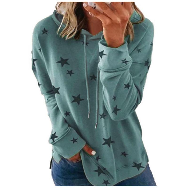 Women S Plus Size Loose Fit Star Print Hooded Sweatshirt