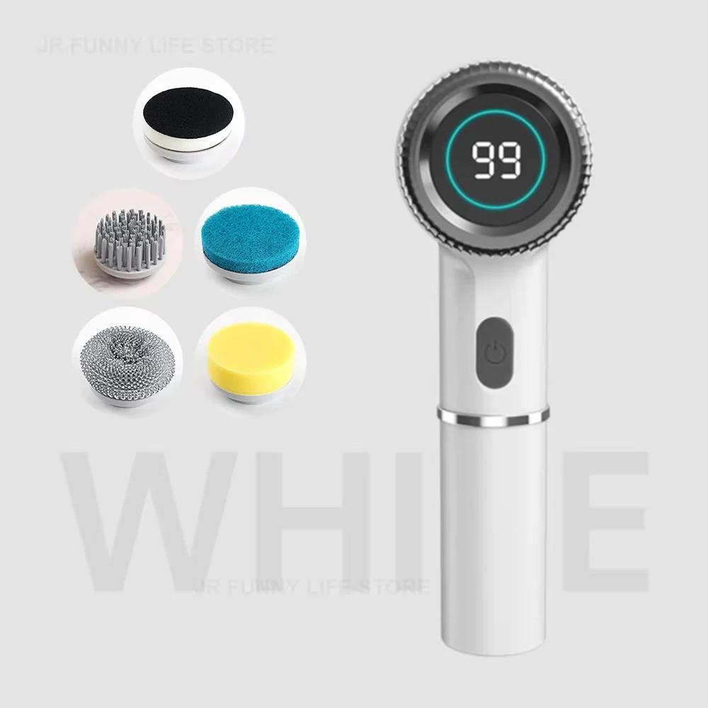 LED Display Electric Cleaning Brush Wireless Kitchen Sink Cleaning Brush 5-in-1 IPX7 Waterproof Electric Pot Brush Cleaning Tool