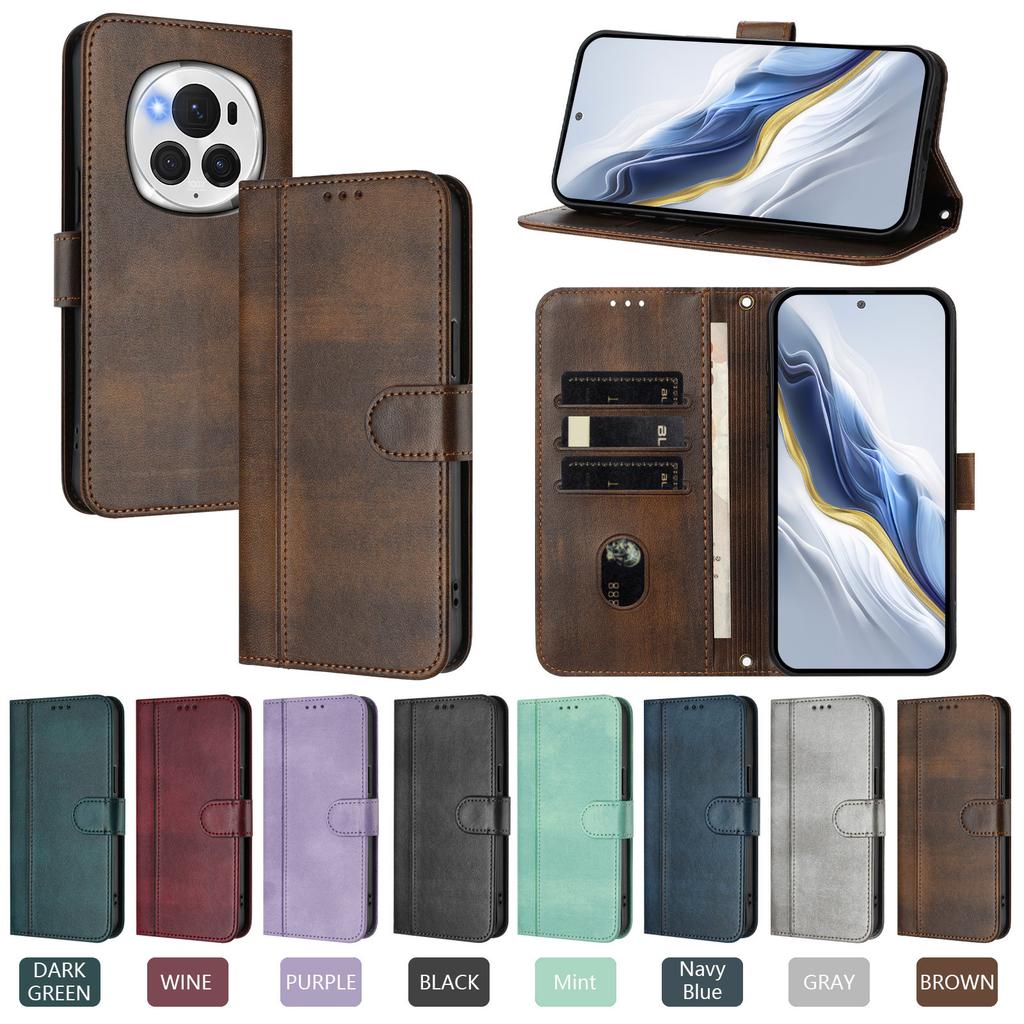 Magnetische Leder-Klappbrieftasche für Honor Magic 8, 8 Pro, 6, 6 Pro, 5 Pro & Power Play 10, Kartenfach Stoßfeste Hülle