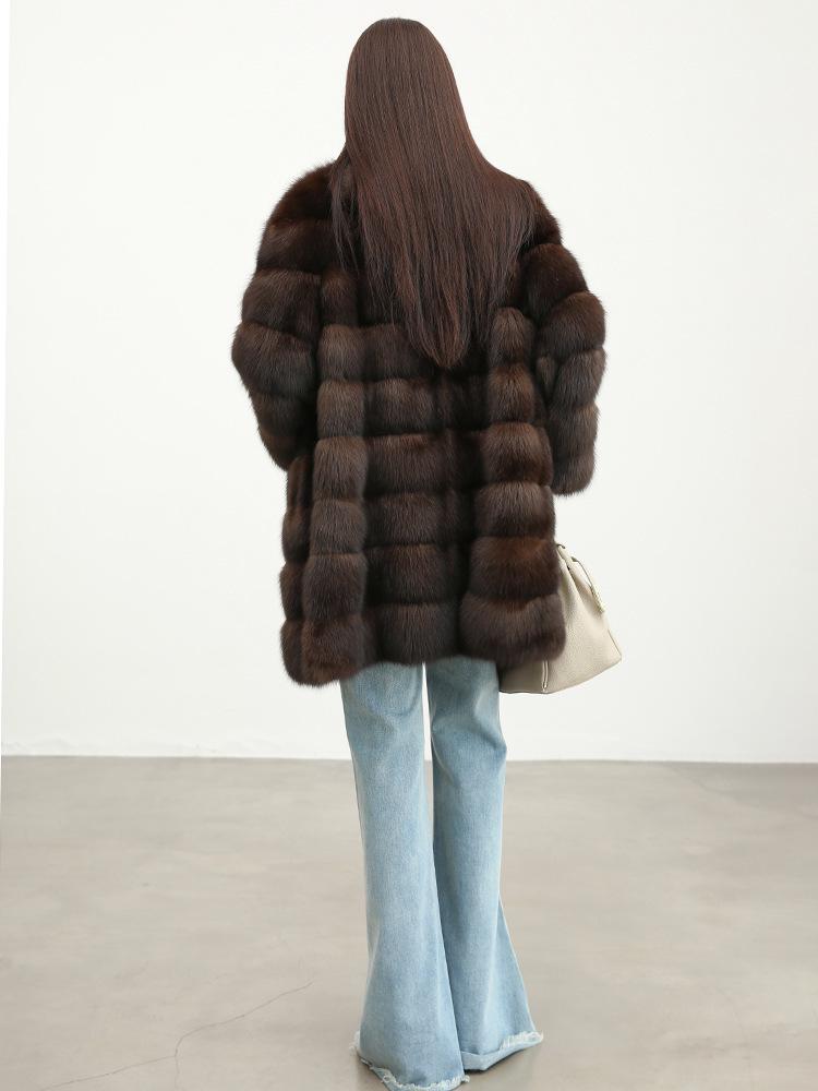 Eco-friendly Russian Sable Black and Gold Fur Coat for Women - Spring 2026 Collection, Thick and Warm, Versatile Design.
