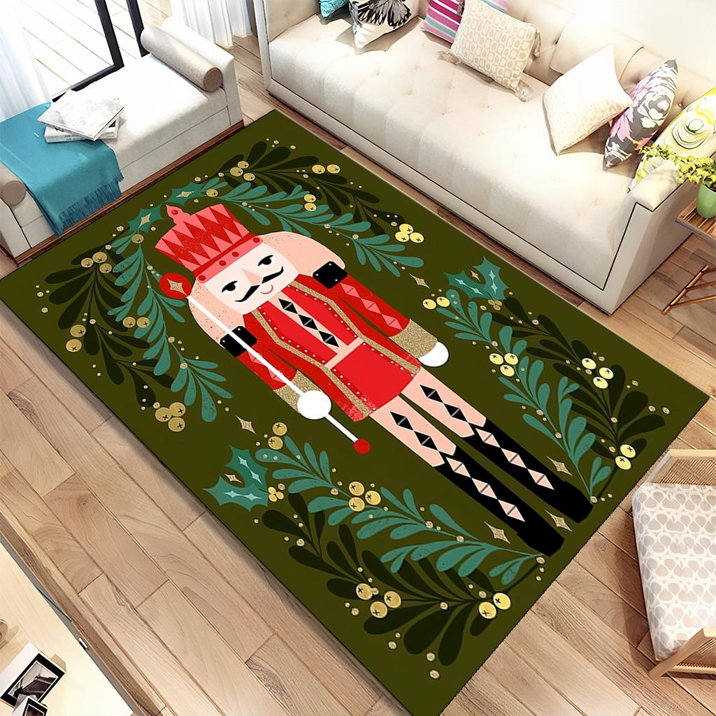 Merry Christmas Gift The Nutcracker Cartoon Doll Happy New Year Carpet Rug for Living Room Bedroom Home Sofa Decoration,Non-slip