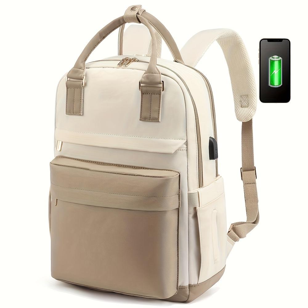 Fashion Large Capacity Laptop Backpack, White Oxford Cloth, Zip Closure, Hand Wash Only, Business Travel Bag with Side Pockets and Pen Slot