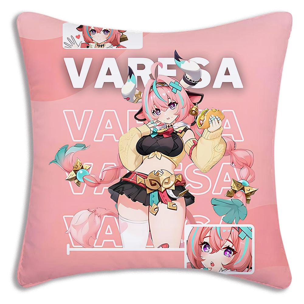Hot Anime Genshin For V-Varesa Pillow Covers Cartoon Sofa Decorative Home Double-sided Printing Short Plush Cute Cushion Cover