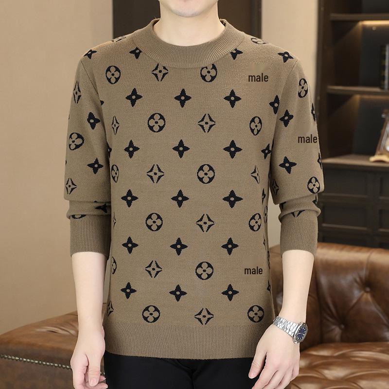 2025 European Trendy Men's Round Neck Jacquard Sweater - Korean Style Winter Knitwear