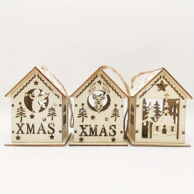 Christmas Wooden Crafts Wooden Christmas Small House Cabin Lighting Ornaments Pendant Christmas Tree Decoration