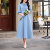 Women Casual Round Neck Solid Color Loose 3/4 Sleeve Dress