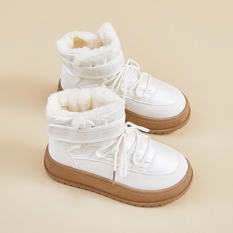 Winter Warm Snow Boots for Women Non-Slip Chunky Platform Sneakers With Faux Fur Lined Lace-Up Tennis Walking Shoes Women's Comfortable Short Booties