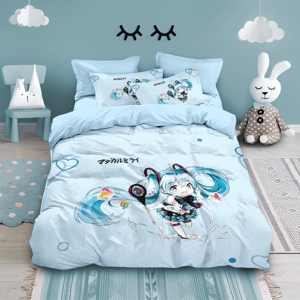 Ensemble de literie Hatsune Miku Manga Japonais pour Adultes Enfants Adultes, Ensemble Housse de Couette Miku avec Taies d'Oreiller 50x75cm Plusieurs Tailles 135X200CM-3pcs white