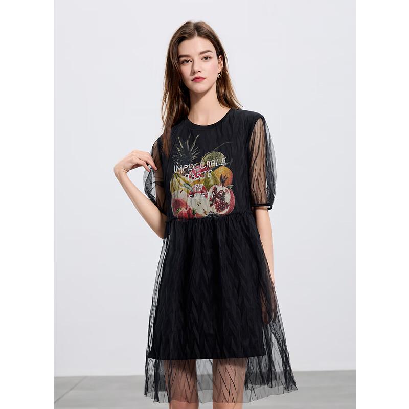 Sancai 2025 Summer Women s Loose Mesh Fruit Print T-shirt Dress S