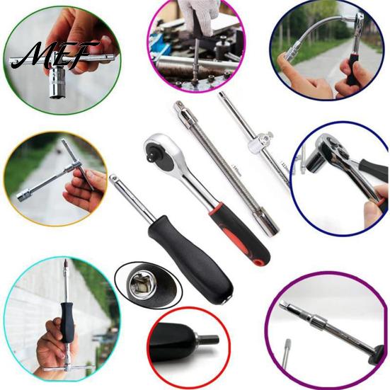 Metric Socket Kit Professional Wrench Set, Cr-V Steel Alloy Ratchet/Hex Multi-Bit Tool Home Maintenance Tools with Portable Storage Case for