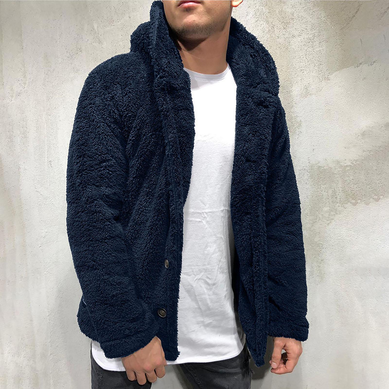 Timoduizhang Heren herfst winter nieuwe pure kleur losse, casual pluche jas met capuchon XL Vloot