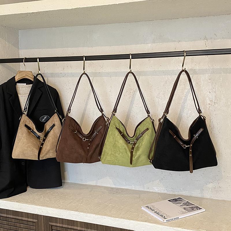 Retro suede tote bag women's simple texture versatile backpack large capacity high sense commuter shoulder messenger bag