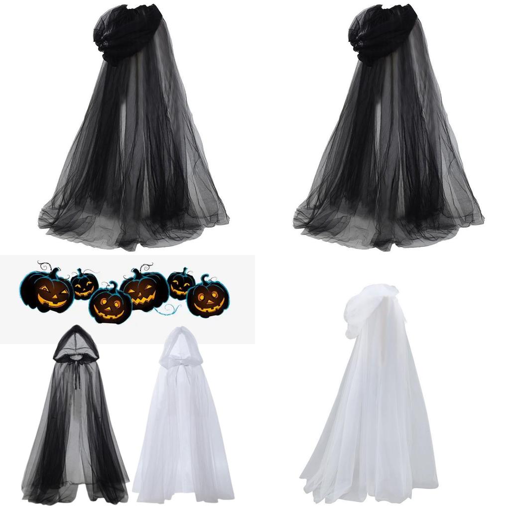 Gothic Witch Cloak With Mesh Hood For Halloween Costume Party And Role Play