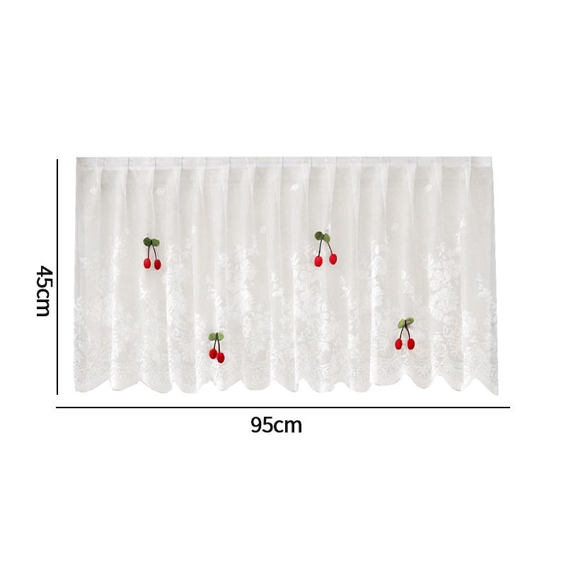 White Lace Half Curtain Cute Cherry Design Window Door Short Curtain Cabinet Wardrobe Furniture Dust-proof Curtain Sheer Voile