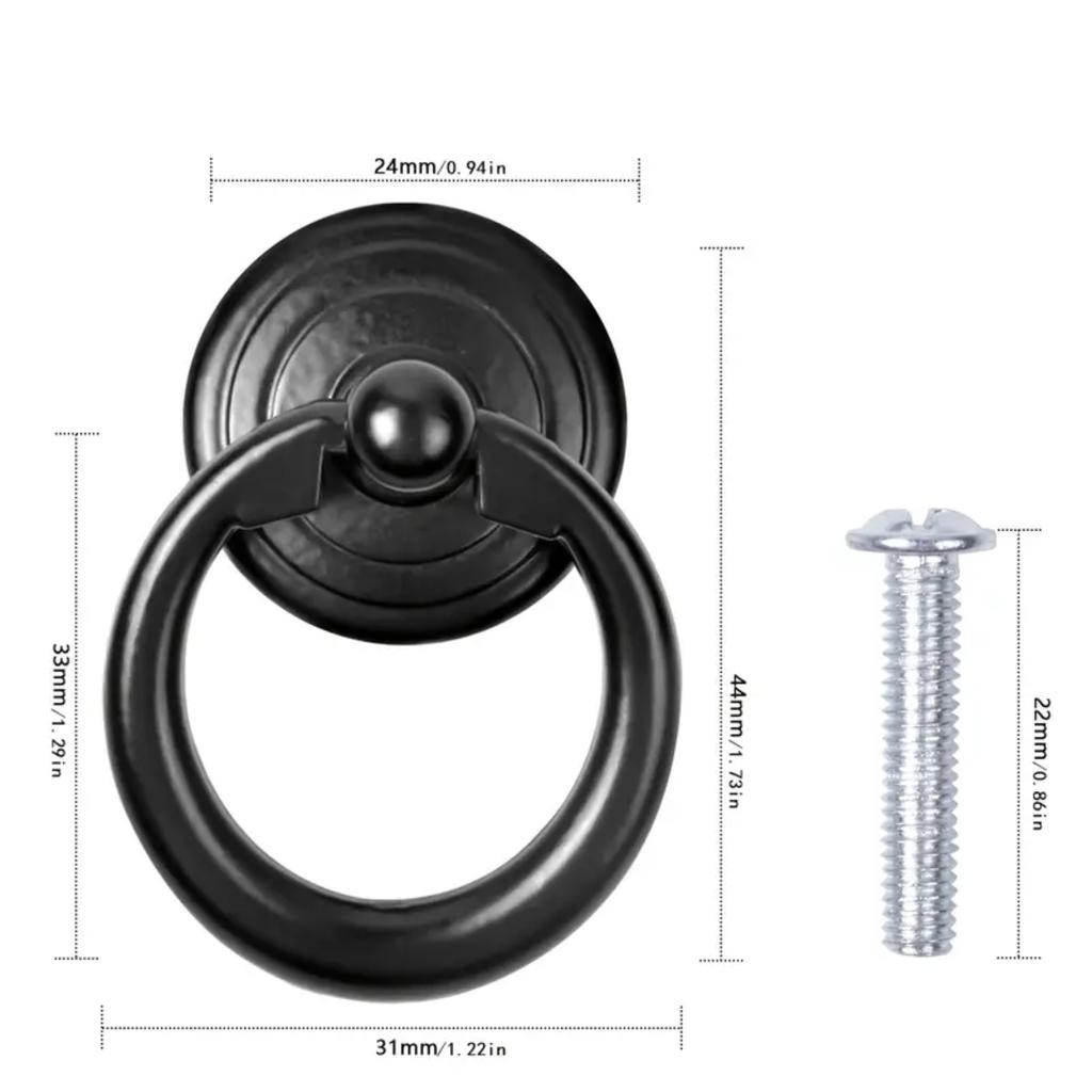 6 Adet Siyah Halka Çekme Kolu Topuzu, Çinko Alaşımı Çekmece, Yuvarlak Damla