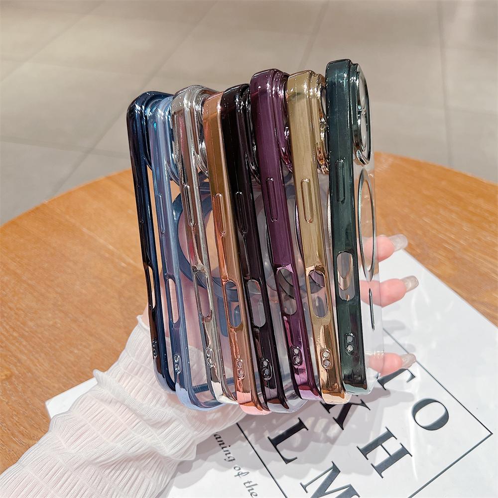 Luxury Plating Magnetic For Magsafe Clear Bumper Case For iPhone 16 15 14 13 12 11 Pro Max Plus XR XS 7 8 Wireless Charge Cover