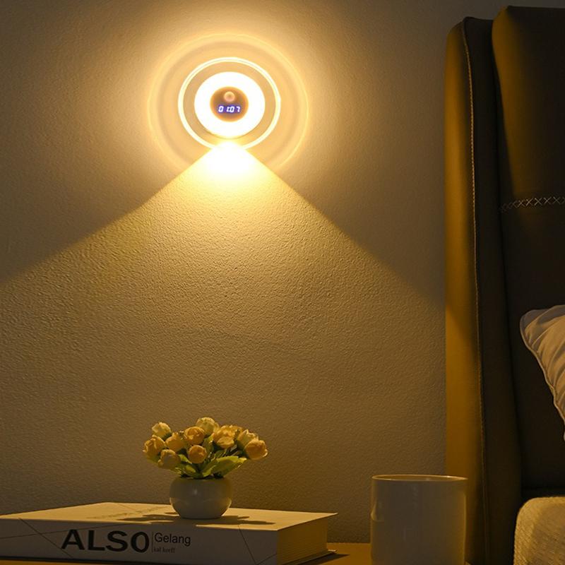 LED intelligent clock Night Lamps Wall Light Remote Contro Human Body Sensing spotlight Bedroom Bedside Charging Small Wall Lamp