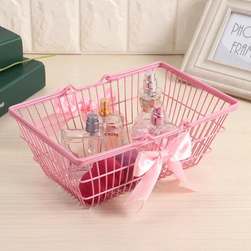 1PCS Iron Mini Pink Basket For Girl Storage Iron Basket Desktop Finishing For Jewelry Cosmetics Parts For Home Company Outdoor