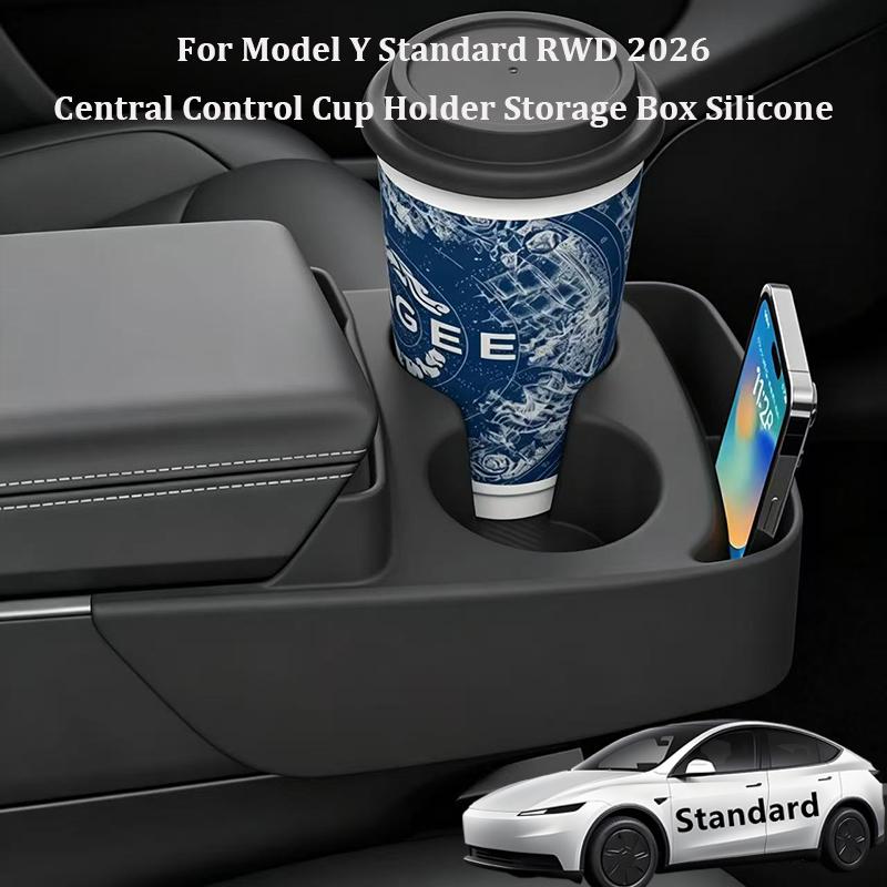 For Tesla Model Y Standard 2026 Central Control Cup Holder Storage Box Silicone Glasses Holder Organizer Tray Car Accessories