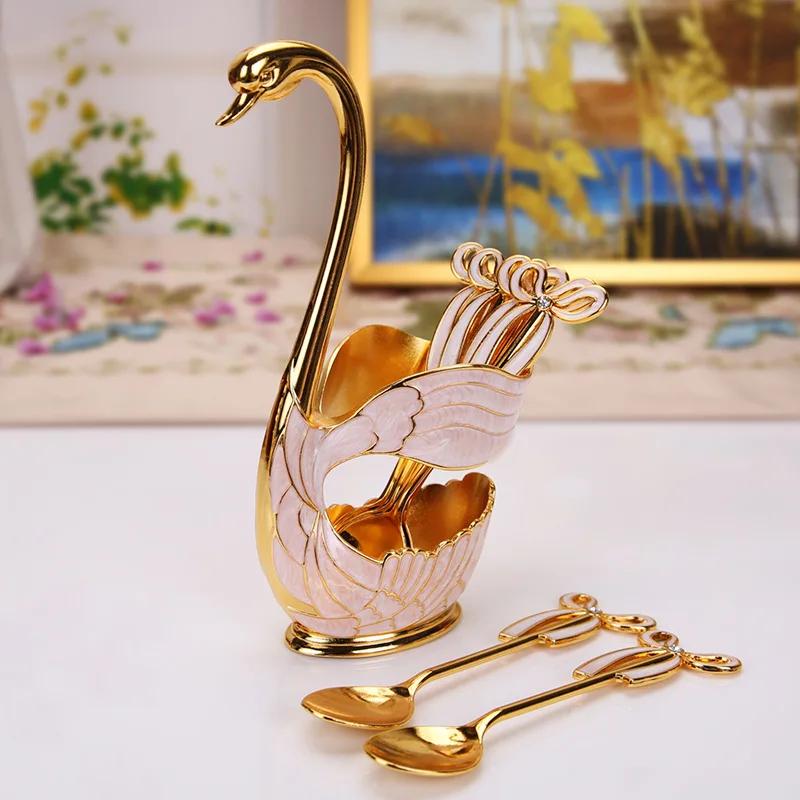 7pcs Swan Shaped Coffee Spoon, Fruit Spoon, Fork Set, Cute Swan Dessert Spoon Tableware Home Decor Elegant Atmosphere Decoration