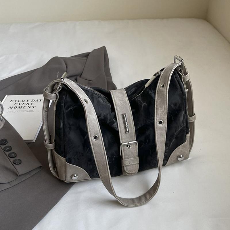 

Yogodlns Vintage Luxury Design Fashion Handbags Aesthetic Patchwork All Match Shoulder Bag Casual Streetwear Trendy Crossbody Bags 28x11x21cm чёрный