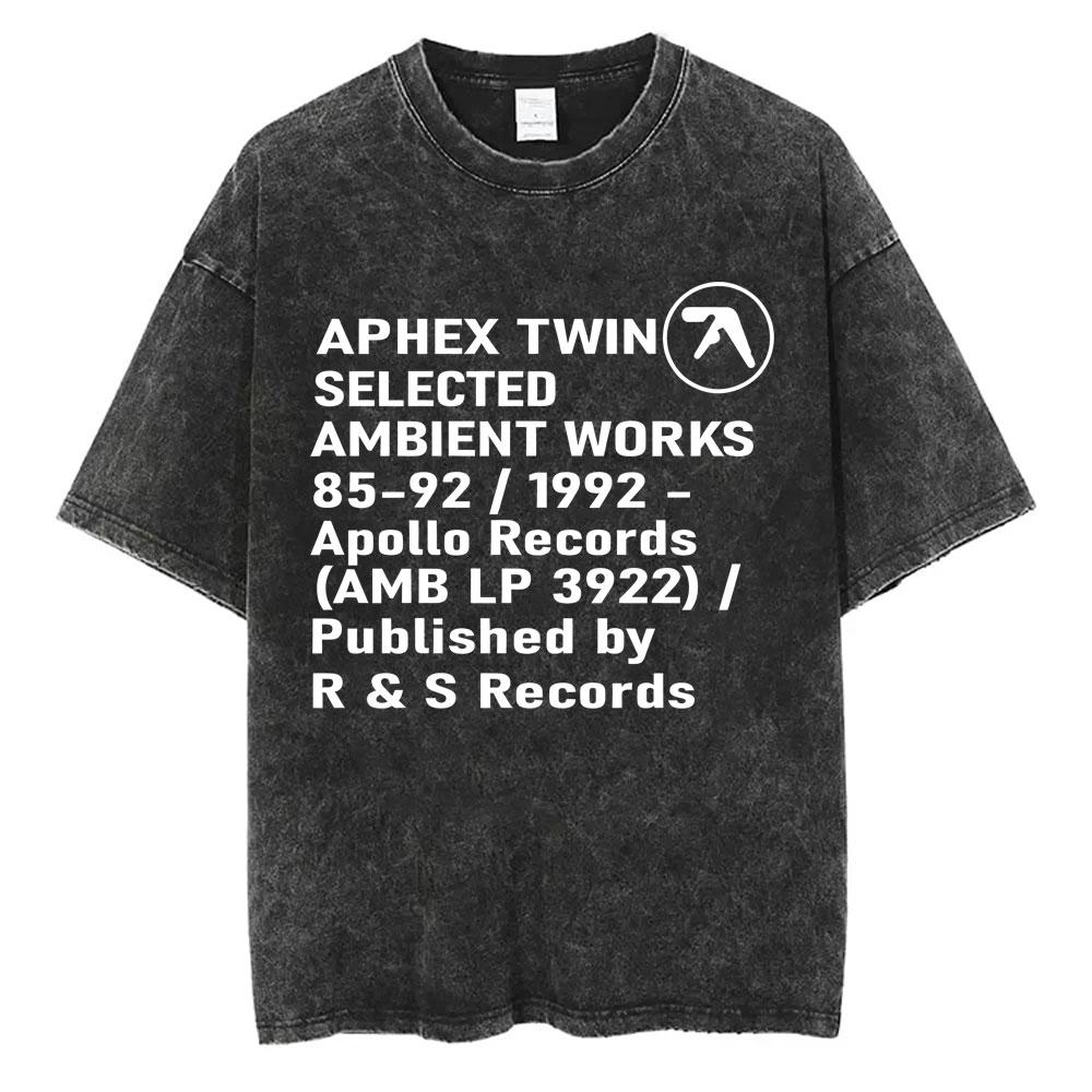 

Yk Tshirt Unisex Clothing New in Top Tees Unisexs TShirt Washed Vintage Aphex Twin Selected Ambient Works Letter Print 2XL