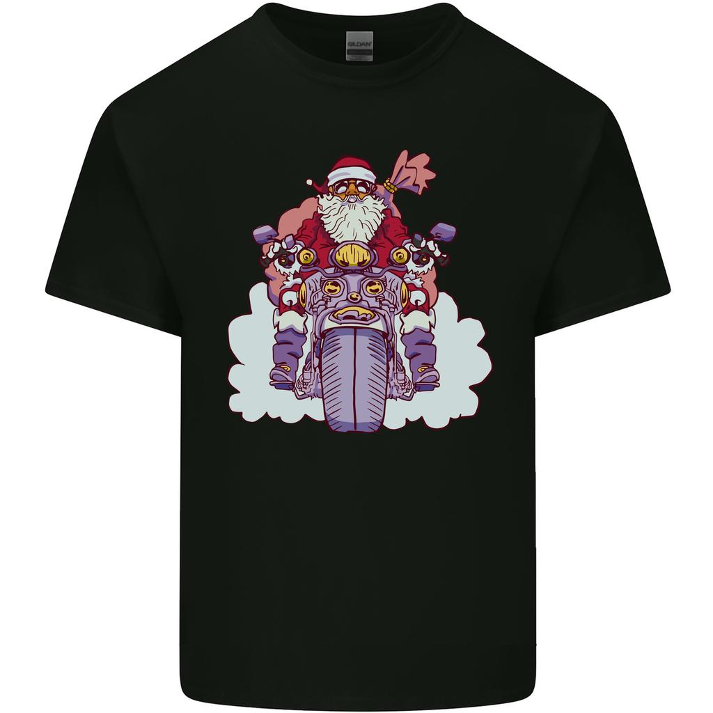 Biker Santa Christmas Motorcycle Motorbike Unisexs Light Cotton TShirt
