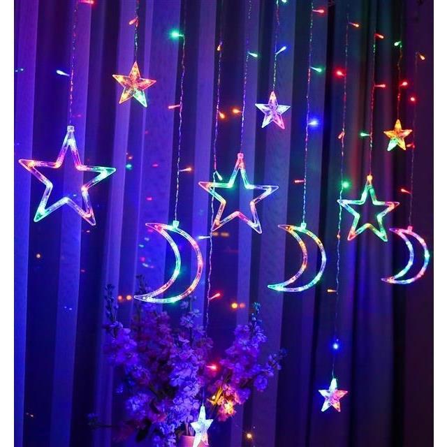 

Solar-Powered Star and Moon Fairy Curtain Lights with Remote Control for Outdoor Camping Plug-in 220V EU Standard