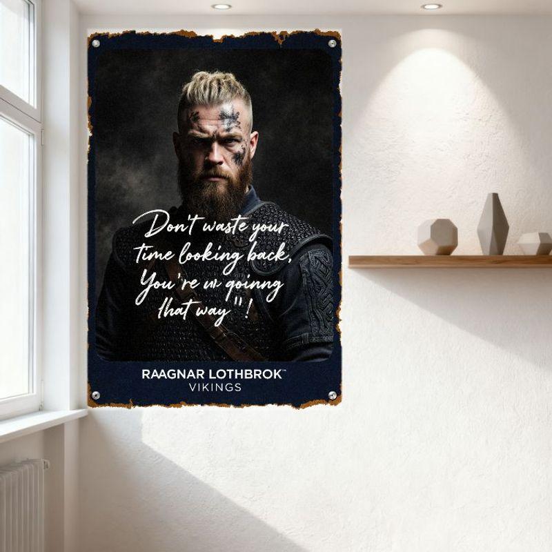 Vikings Ragnar Lothbrok Metal Tin Sign Vintage Distressed Iron Plaque Wall Decor for Man Cave Bar Home with Quote 'Don't Waste Y