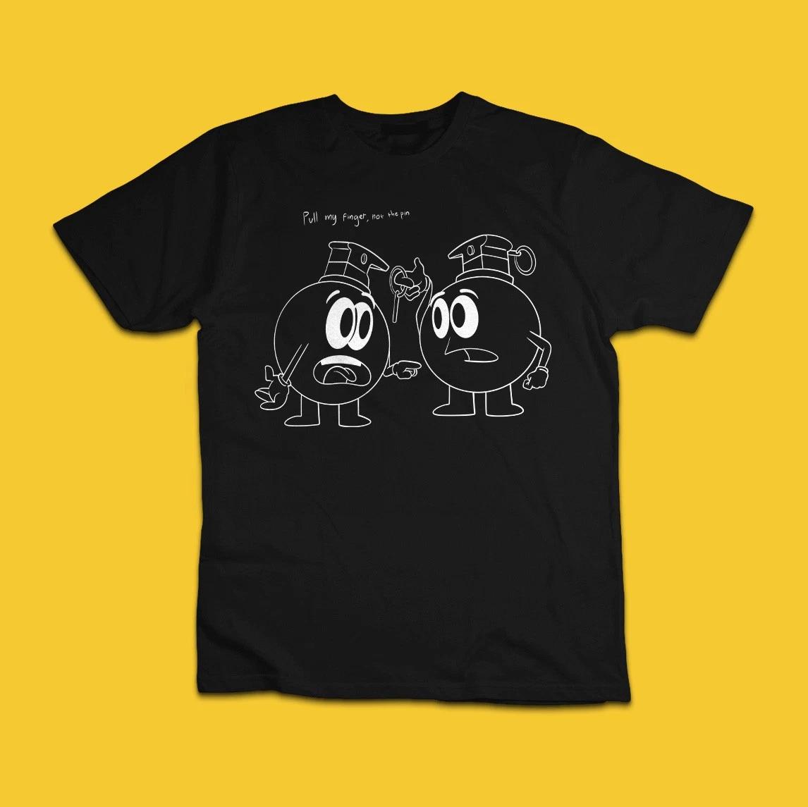 Funny Pull My Finger Not the Pin Bomb Cartoon T-Shirt S