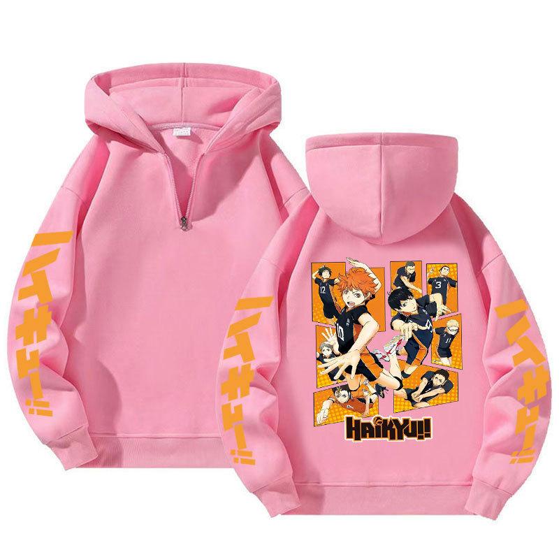 Haikyuu!! Quarter Zip Hoodie, Loose Fit Unisex Anime Sweatshirt New Quarter-zipper Pullover Sweatshirt for Men and Women