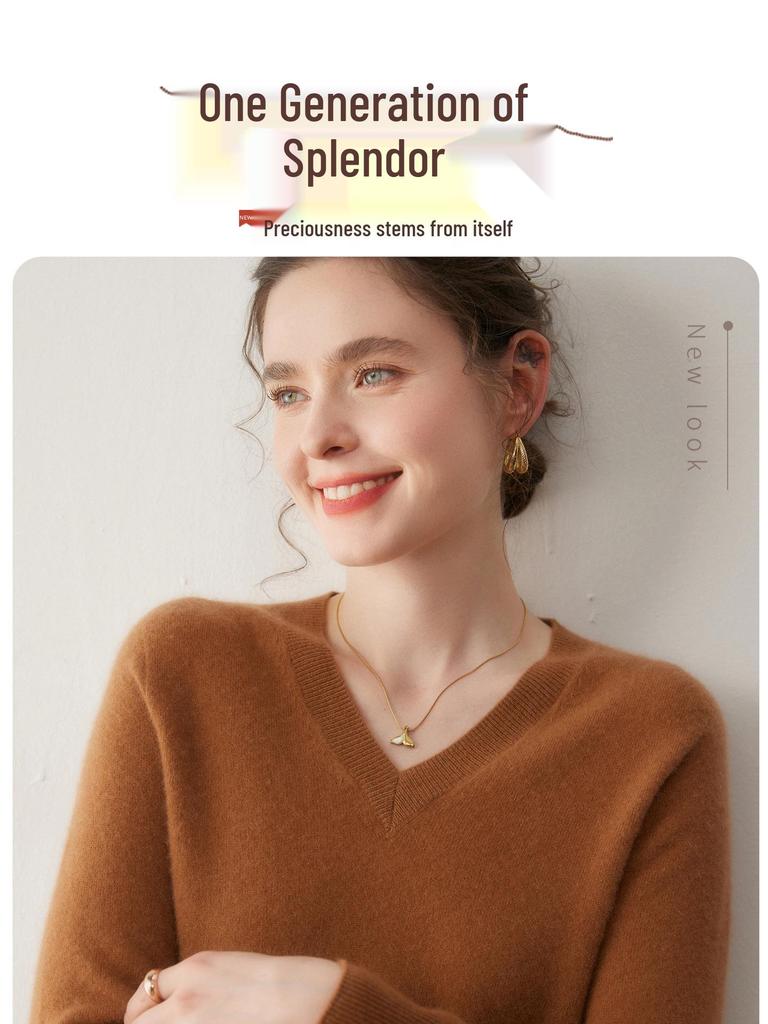 Women's Cashmere Knitwear V-Neck Sweater - Autumn/Winter Long Sleeve, Versatile Crossover Ribbed Design, Loose Fit, Slimming Innerwear