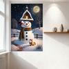 Whimsical Winter Snowman Scene Metal Tin Sign - Starry Night, Full Moon, Shiba Inu Dog, Snowflakes, Festive Home Wall Decor for